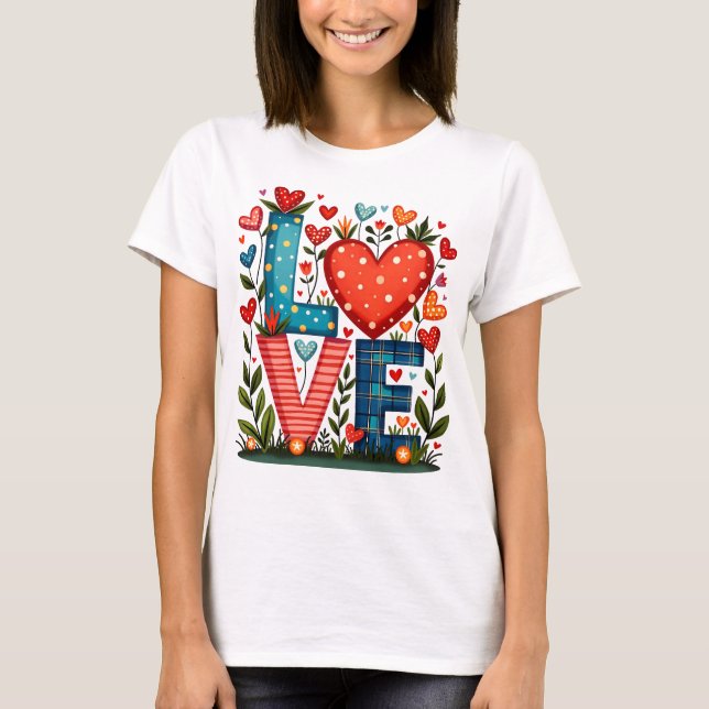 Camiseta LOVE - Herzen und Blumen (Frente)