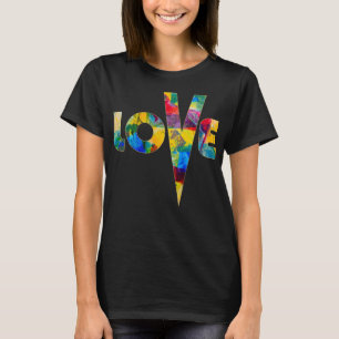 Camiseta Love High V Abstrato Art Colorir Rainbow Letters
