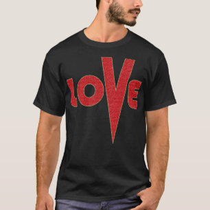 Camiseta Love High V Red E Dourada Letra Glitter Art