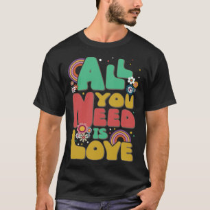 Camiseta Love Hippie Peace Sign 60s 70s Groovy Retro Vintag