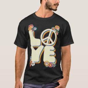 Camiseta Love Hippie Peace Sign Flowers Groovy 60s 70s