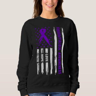 Camiseta Love Hope Faith American Flag Fibromialgia Roxa