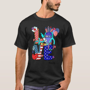 Camiseta Love Icu Life Stethoscope Fireworks Usa Flag 4th O
