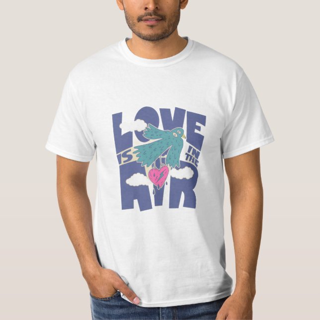 Camiseta Love Is In The Air – Cute Bird & Heart Romantic (Frente)