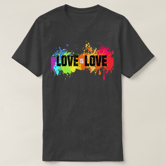 Camiseta Love Is Love Shirt Rainbow Splatter LGBT Pride Gay (Frente do Design)