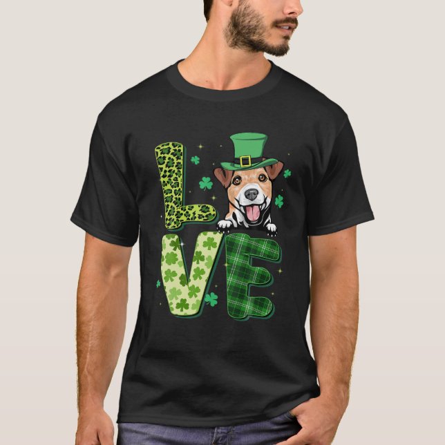 Camiseta Love Jack Russell Terrier Leopard Shamrock Rua Pat (Frente)