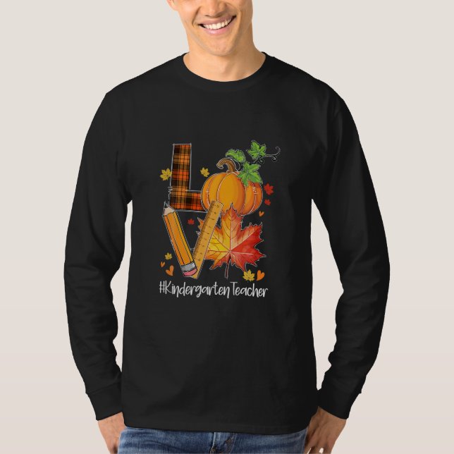 Camiseta LOVE Kindergarten Professor Fall Folhas outono (Frente)