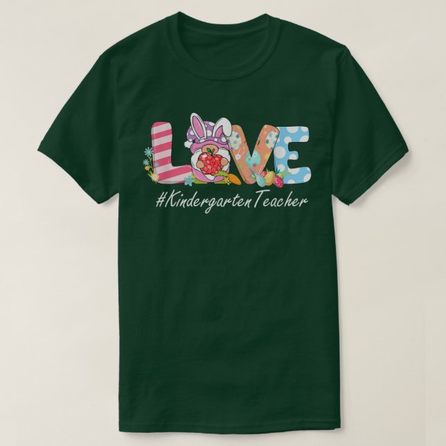 Camiseta LOVE Kindergarten Professor Gnome Páscoa Cony Engr (Frente do Design)