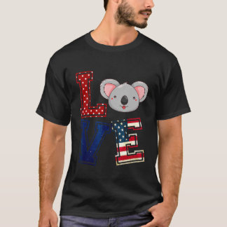 Camiseta Love Koala Face American Flag Patriótico 4º De Jul