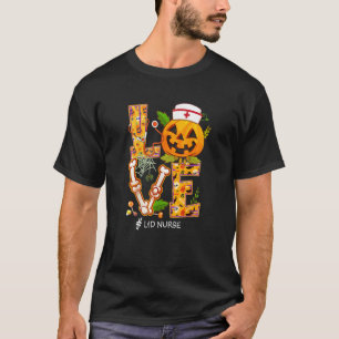Camiseta Love L&d Nurse Halloween Skeleton Pumpkin Stethosc