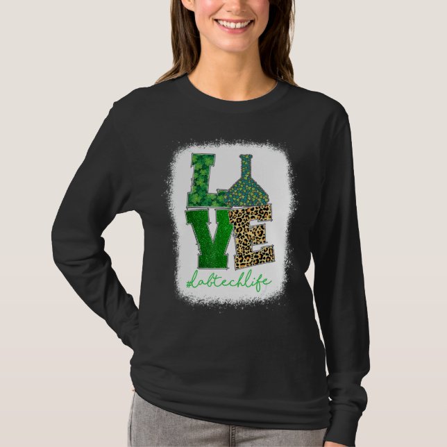 Camiseta Love Lab Tech Life Shamrocks Leopard Happy Rua Pat (Frente)