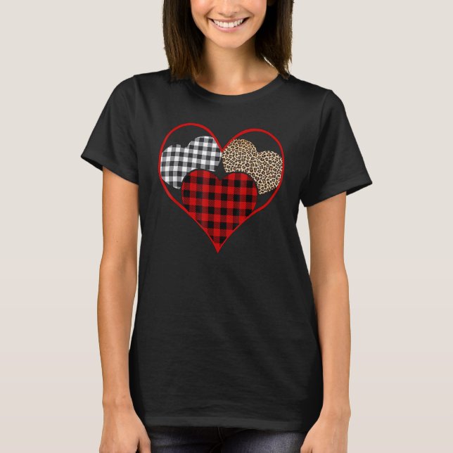Camiseta Love Leopard Buffalo Red Plaid Heart Happy Valenti (Frente)