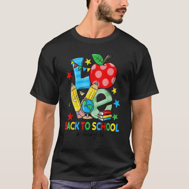 Camiseta Love Library Life Apples De Volta Ao Professor (Frente)