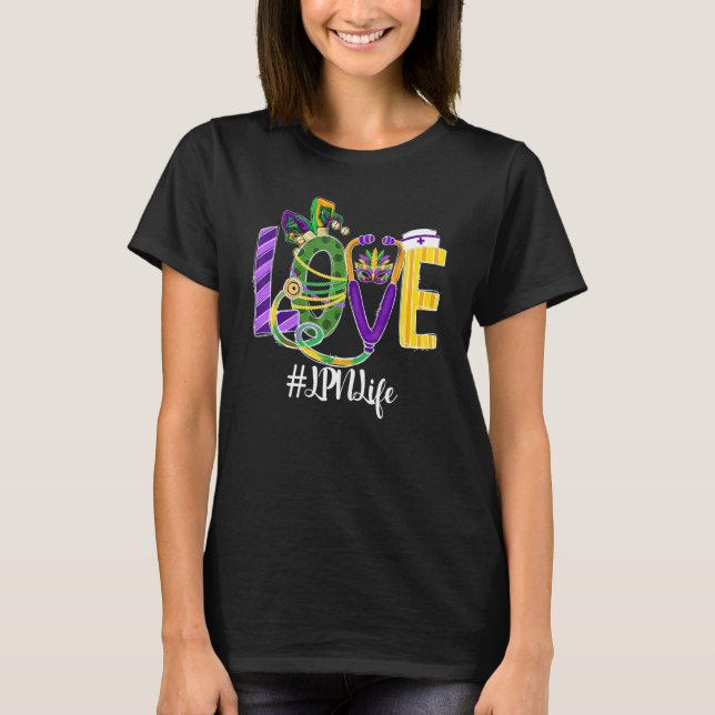 Camiseta Love Lpn Life Nurse Leopard Mardi Gras Festival Co (Frente)