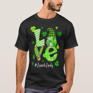 Camiseta Love Lunch Lady Gnome Dia de São Patrício Shamrock