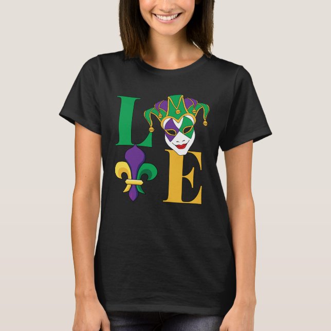 Camiseta Love Mardi Gras Jester Fleur-de-Lis (Frente)