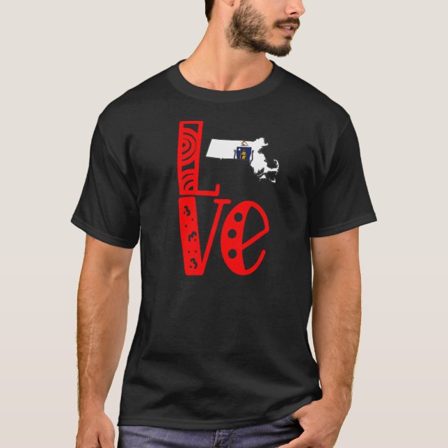 Camiseta Love Massachusetts In Block Letters (Frente)