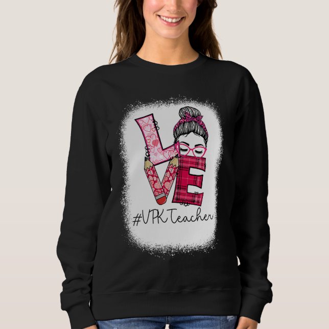 Camiseta Love Messy Bun VPK Teacher Squad Valentine's Day M (Frente)