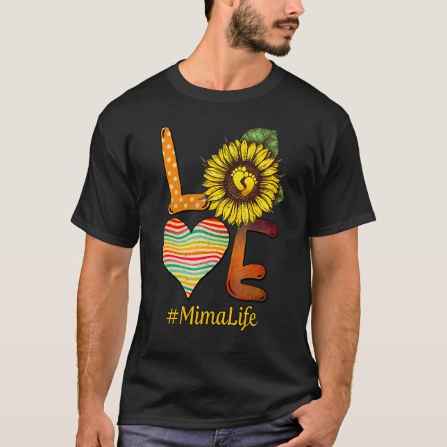 Camiseta Love Mima Life Grandma Sun Flower Dia de as mães (Frente)