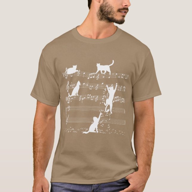 Camiseta Love Music Cat Tocando Em Musical Notes Musical (Frente)