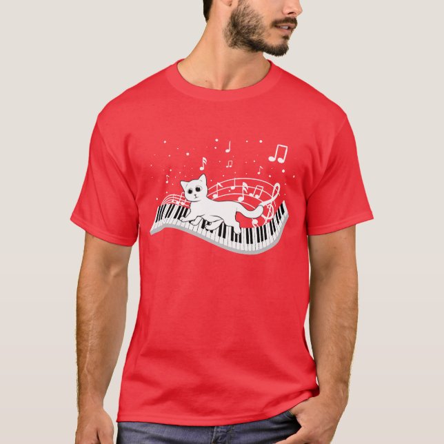 Camiseta Love Music Cat Tocando Em Piano Musical Musical v (Frente)