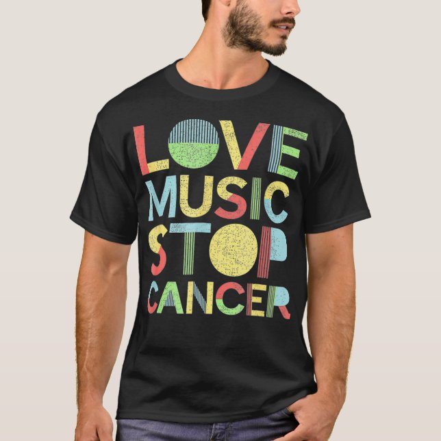 Camiseta Love Music Stop Cancer Jude Cancer pai  (Frente)