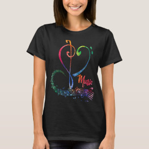 Camiseta Love Music Treble e Bass Clef Heart