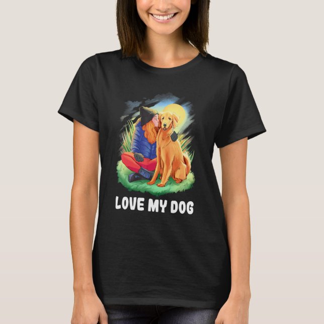 Camiseta Love My Dog Girl Nature Kiss Golden Retriever (Frente)