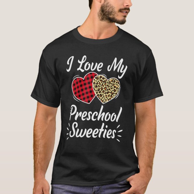 Camiseta Love My Preschool Hearts Leopard Plaid Teacher Val (Frente)