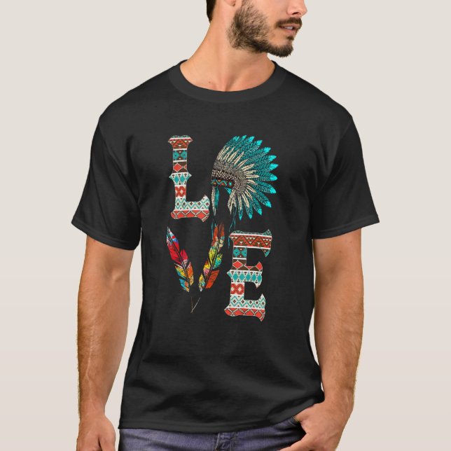 Camiseta LOVE Native American Indian Headdress With Feather (Frente)