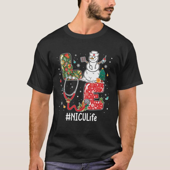 Camiseta Love NICU Life Stethoscope Snowman Vacci (Frente)