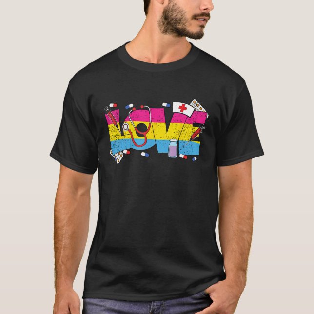 Camiseta Love Nurse Pansexual LGBT Q Pride Flag RN LPN Nurs (Frente)