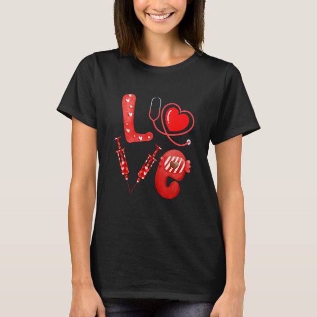Camiseta Love Nurse Stethoscope Syringe Happy Valentine's D (Frente)