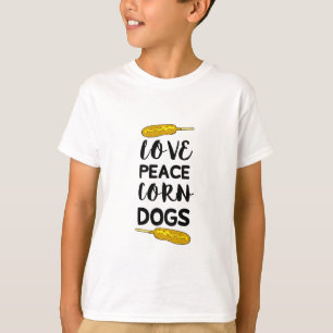 Camiseta Love Peace Corn Dog Engraçado Comida