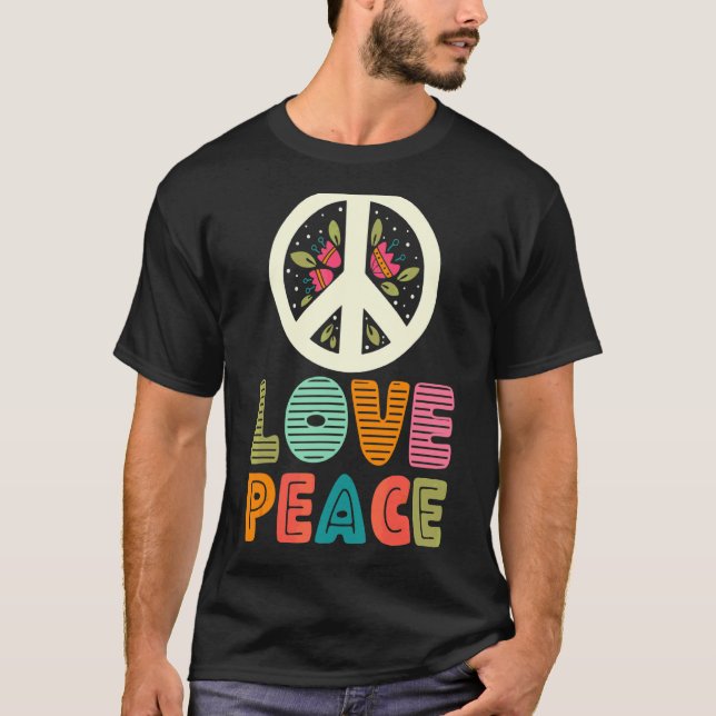 Camiseta Love Peace Floral Peace Sign 60s 70s Costume Men W (Frente)