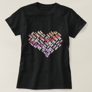Camiseta LOVE PEACE HOPE Chic Na moda Word Cloud