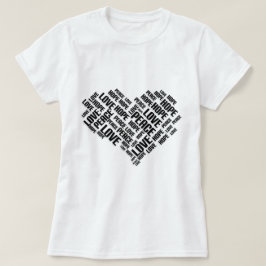 Camiseta LOVE PEACE HOPE Chic Na moda Word Cloud