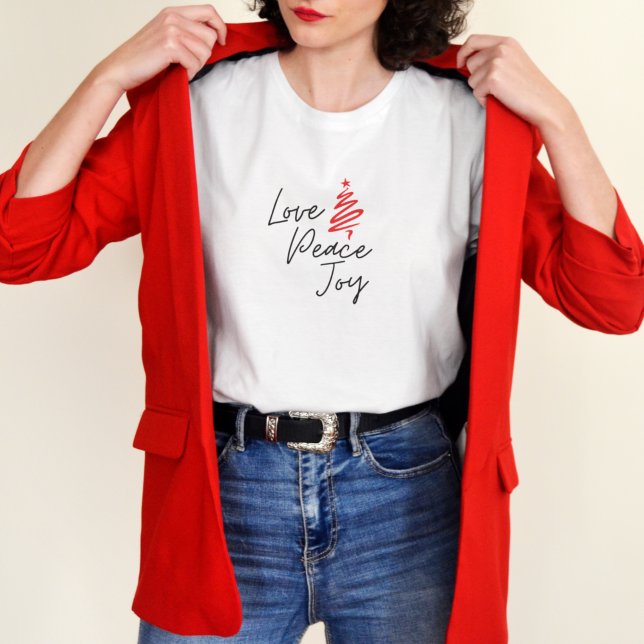 Camiseta Love Peace Joy Mínimo Feriado de Natal Moderno (Criador carregado)
