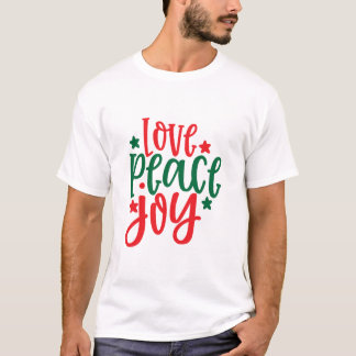 Camiseta Love Peace Joy Red Green Typografia