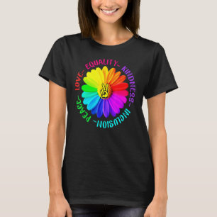 Camiseta Love Peace Kindness Igualdade Inclusão Sinal de Pa