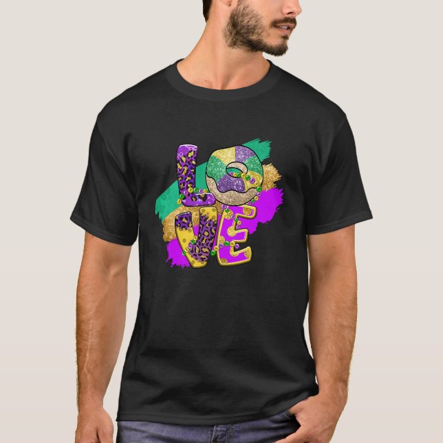 Camiseta Love Peace Mardi Gras King Cake Woman Kids Girls B (Frente)
