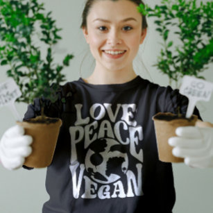 Camiseta Love Peace Vegan Slogan Vegetarian Funny