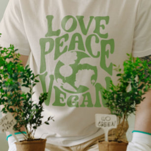 Camiseta Love Peace Vegan Slogan Vegetarian Funny