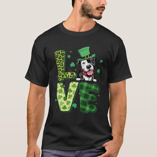 Camiseta Love Pitbull Shamrock Leopard Xadrez Feliz Rua Pat (Frente)