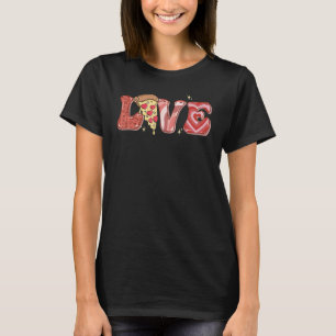 Camiseta Love Pizza Comidas Leopard Hearts Retro Groovy Val