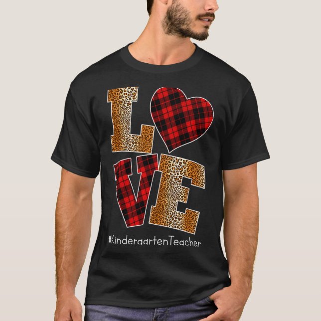 Camiseta Love Plaid Red Leopard Kindergarten Teacher Valent (Frente)