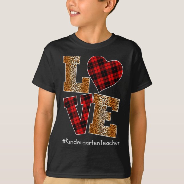 Camiseta Love Plaid Red Leopard Kindergarten Teacher Valent (Frente)