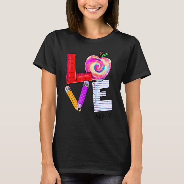 Camiseta Love Pre K Apple De Volta Ao Professor De Escola (Frente)