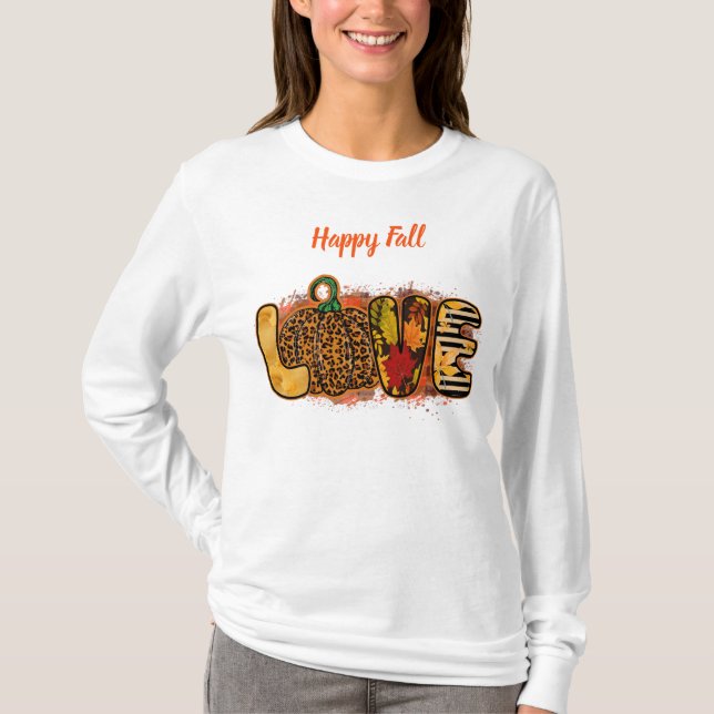 Camiseta Love Pumpkin Autumn Personalizar Texto (Frente)