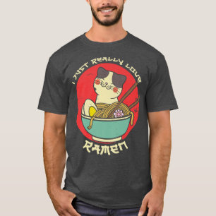 Camiseta Love Ramen Japonês Noodles Kawaii Anime Cat Noodl